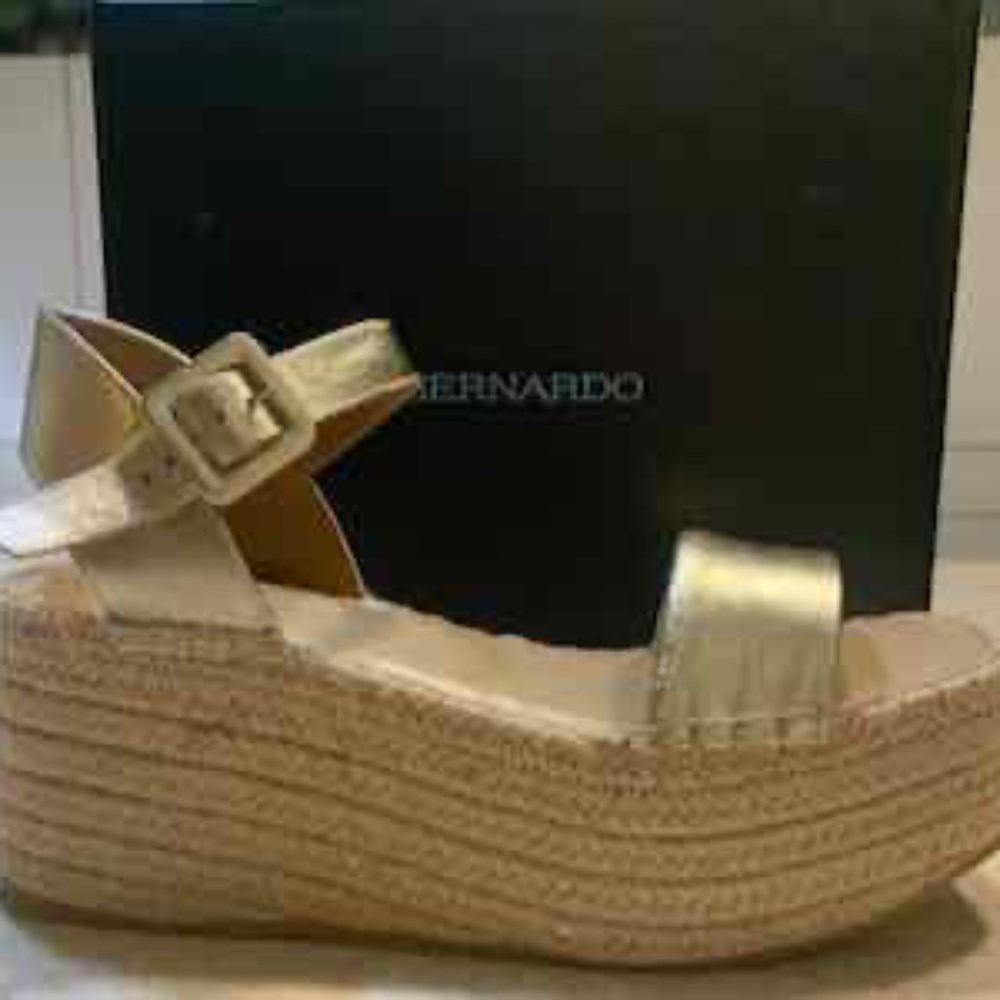 Bernardo Metallic Leather Wedge Sandal